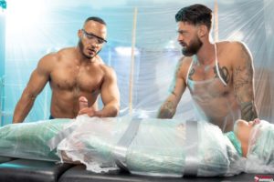 Encased Boy Porn - Bondage muscle stud Dillon Diaz and Alpha Wolfe jerk plastic encased Isaac  X's huge cock â€“ Men for Men Blog